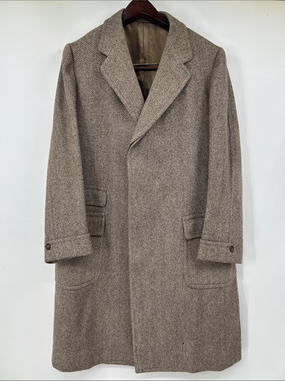 VTG Andesian Crown Craig SF Mens Wool Trench Coat Brown Tweed Large - Picture 1 of 14